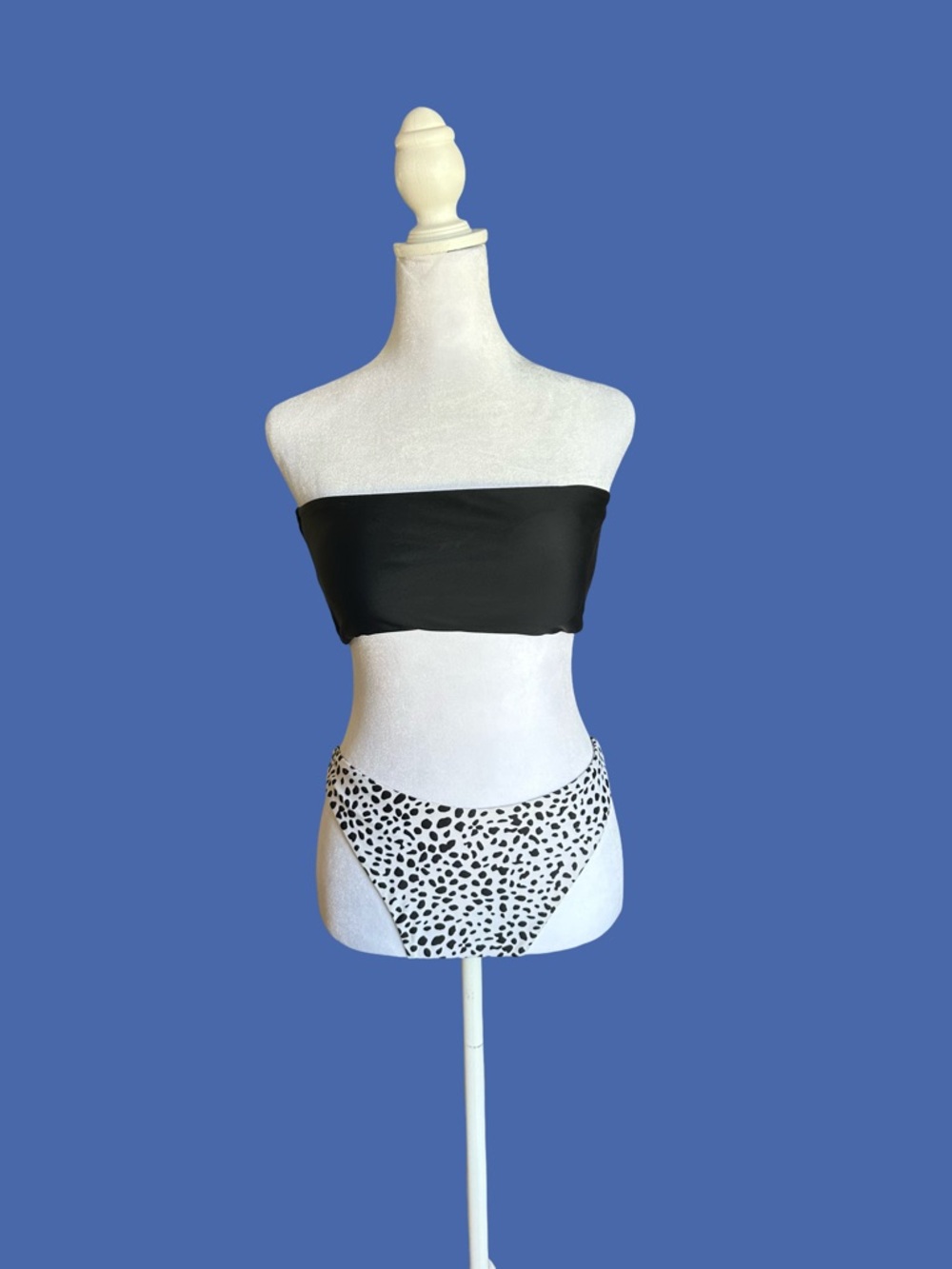 Zaful Black Bandeau Top with Black-and-White Dalmatian Print Bottom